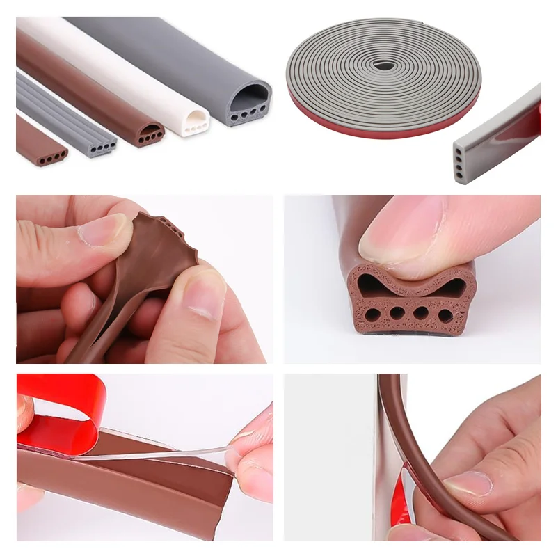 6M Multi-hole I/E/D type Silicone Rubber Weather Strip For Door Window Sound Reduction Seal Strips Self-adhesive Tape Insulation
