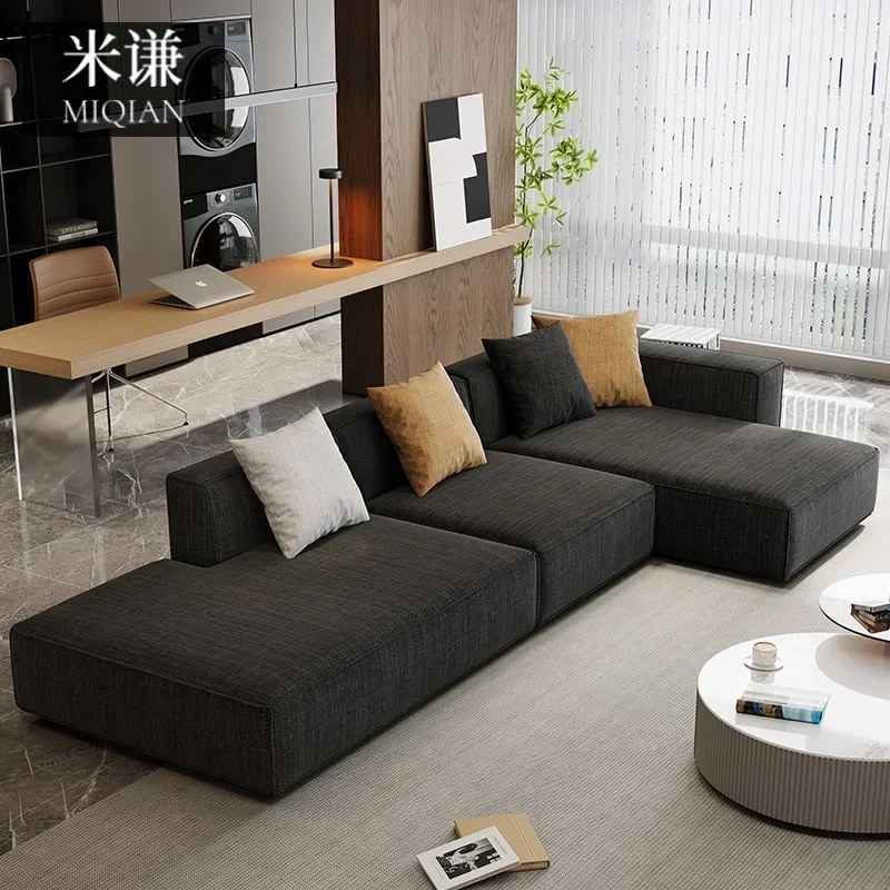 TQH-c13 Tofu Block Fabric Sofa Minimalist Living Room Home Cotton Linen High-end Straight Row Chaise Sofa