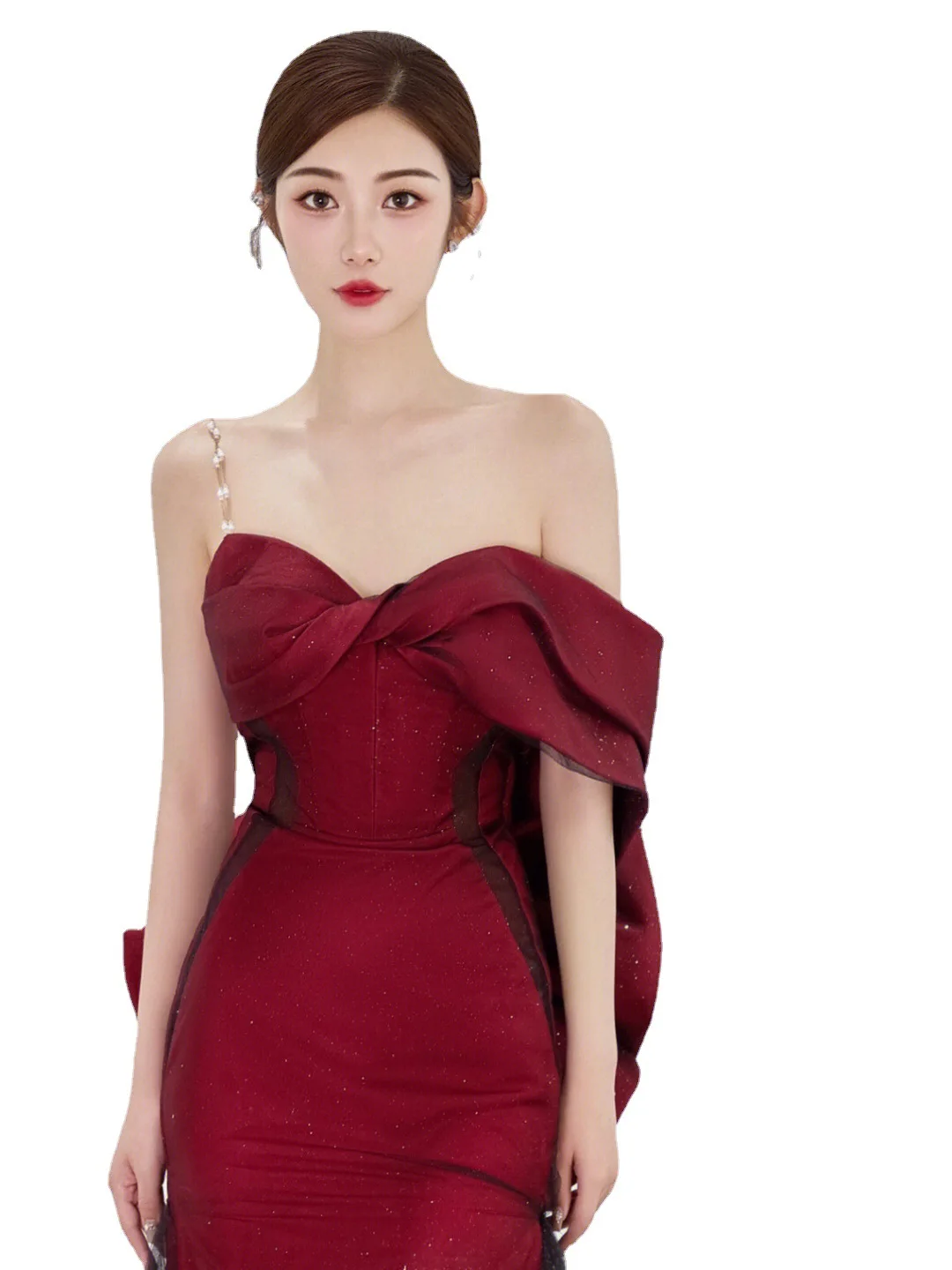 Toast Wear Bride 2024 New Burgundy Slim Banquet Temperament Tube Top Fishtail Engagement Evening Dress