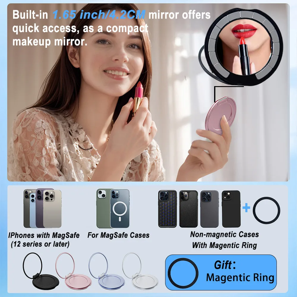 

Grippopso Magnetic Phone Holder with Built-in Mirrored Slot for MagSafe Accessories, 360° Adjustable Universal Ring Holder