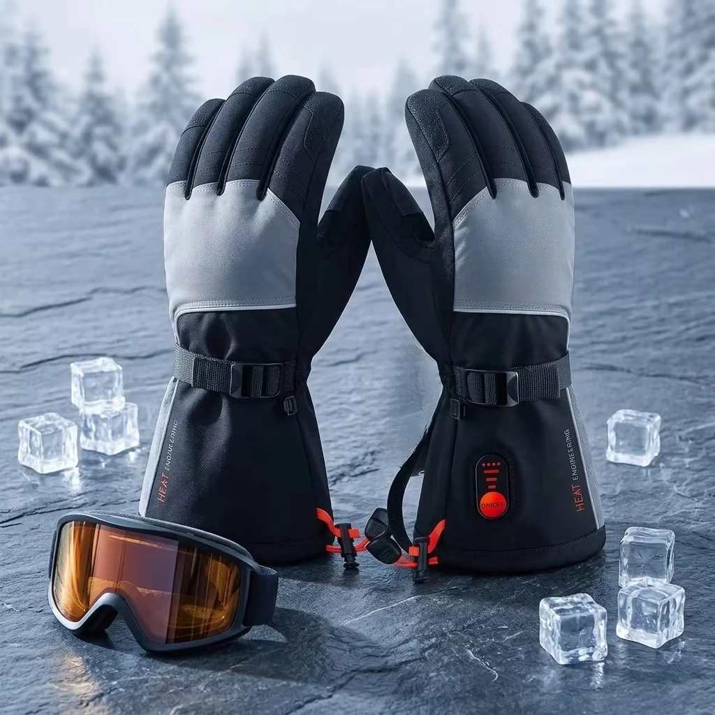 Heated Ski Gloves Battery Waterproof - ถุงมือกันหนาวแบบมีระบบทำความร้อน 7.4V 3000mAh กันน้ำ พร้อมแบตเตอรี่แบบชาร์จได้ สำหรับกิจกรรมเดินป่าและสโนว์บอร์ด