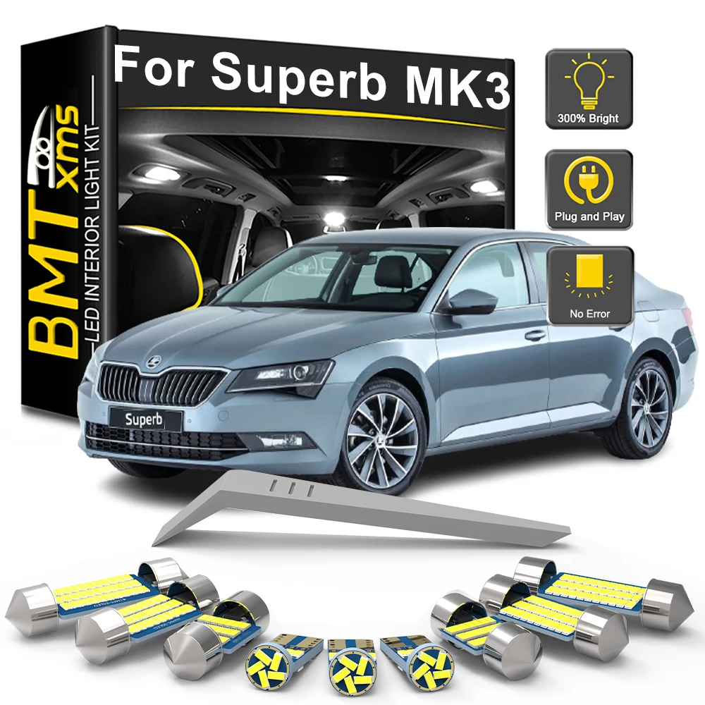 BMTxms Canbus Zestaw żarówek wewnętrznych LED do Skody Superb 3 MK3 Sedan Combi 3V3 3V5 2015 2016 2017 2018 Samochodowa lampa wewnętrzna bagażnika