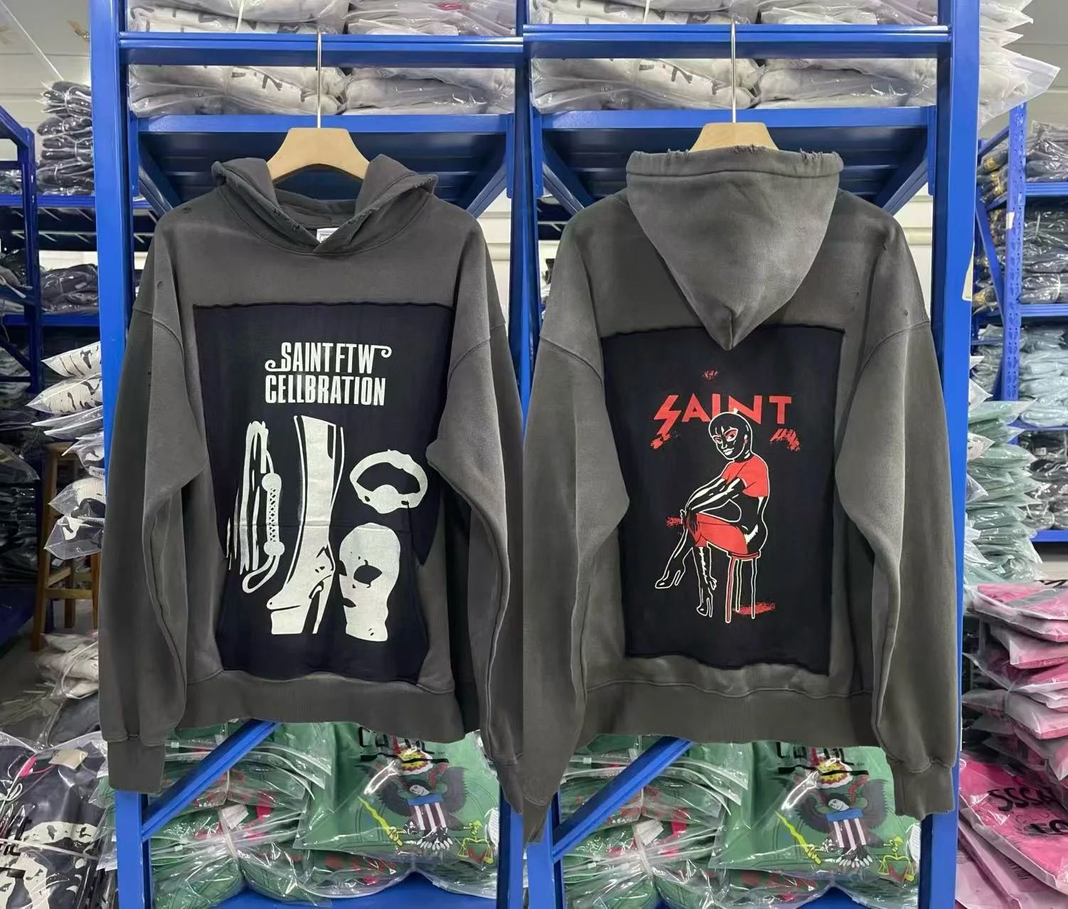 

Винтажная свободная толстовка с капюшоном Waed Cell Celebration 25SS Бренд Dkmesa Хлопок Полиэстер Повседневная эластичная одежда против морщин...