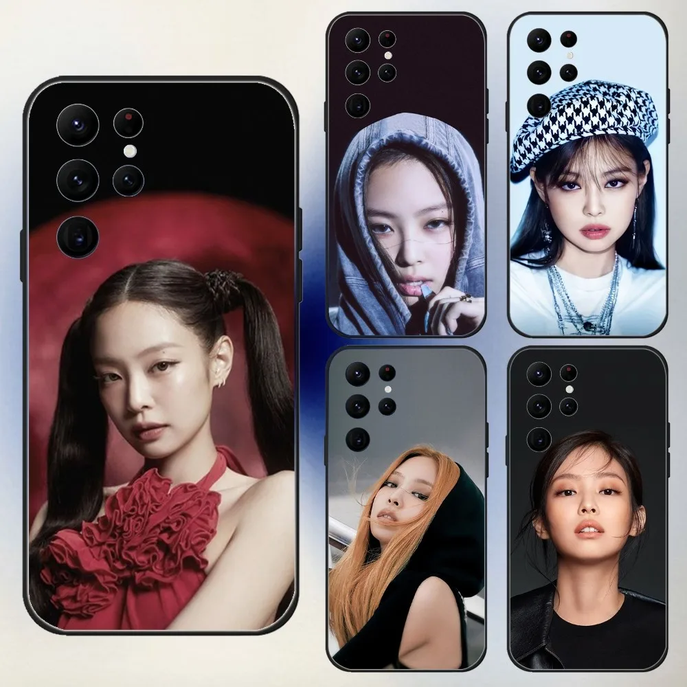 

J-Jennie Kim Kpop Phone Case For Samsung S24,23,22,30,21,10,9,Ultra,Plus,Lite,FE,5G Black Soft Case