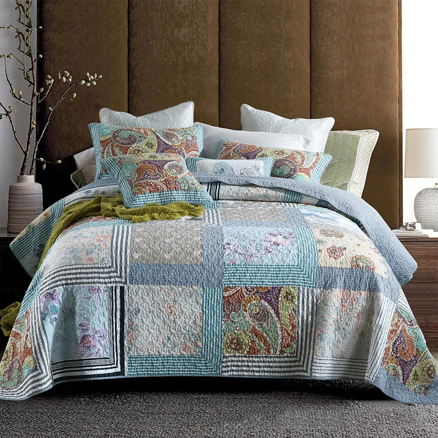 

Vintage Cotton Quilt Set 3PCS King/Queen Bedspread on the Bed Summer Lightweight Blanket for Bed Patchwork Quilted Coverlet