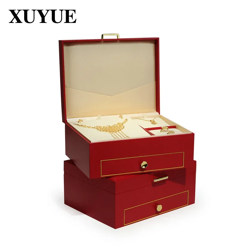 High grade luxury jewelry box necklace ring jewelry storage package gold wedding set gift box