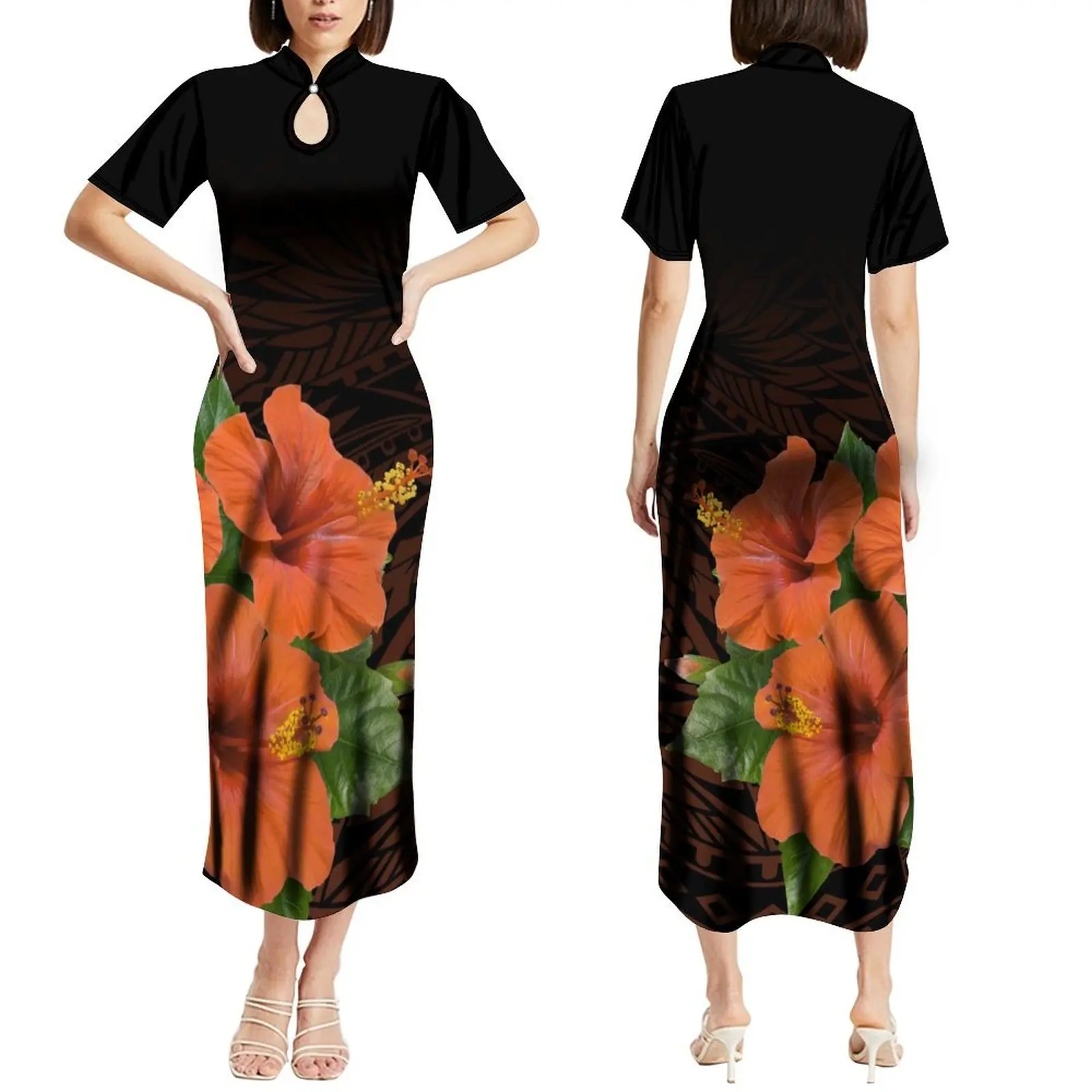 

Stylish Hawaiian Polynesian Islands Design Women'S Sheath Dress Custom Short Sleeve Dress Midi Party Elegant Long Dress