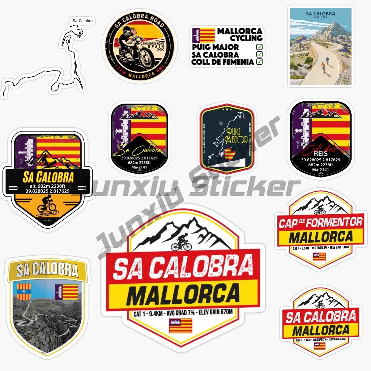 

SA CALOBRA Mallorca, Spain Cycling Route Car Sticker Motorcycle Van Bicycle Moto Laptop Wall Room Car Window Decals Customizable