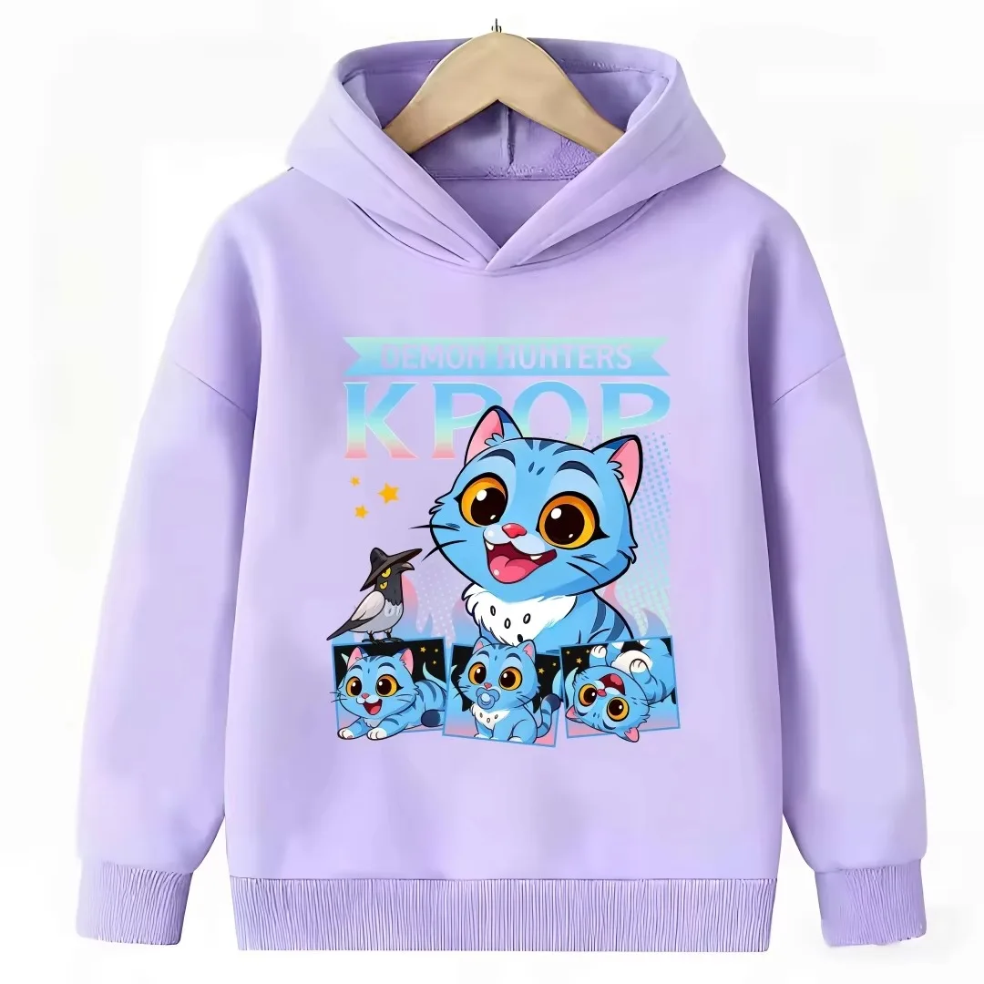 Neues Cartoon-Kapuzensweatshirt, geeignet für Damen und Herren, warmes, lila Oberteil für Kinder, modisches, lässiges Kinderkleidungsstück. – Detail 10