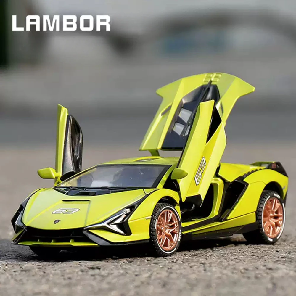 1:32 Lambor SIAN Spielzeug Modellauto Diecast Sportwagen Schere Tür Gummireifen Sound Licht Zurückziehen Spielzeugkollektion für Jungen Geschenke