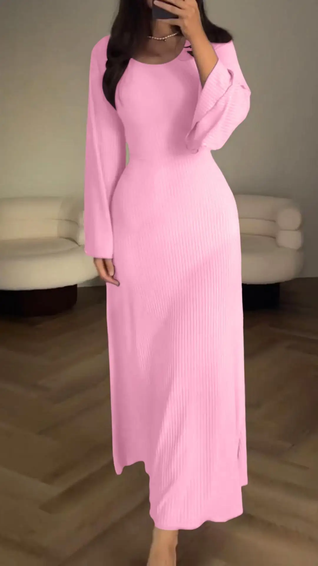 

Fall Winter Dresses for Women 2023 Solid Lantern Sleeve Bandage Long Dresses Fashion Elegant Office Lady Splits Slim Maxi Dress