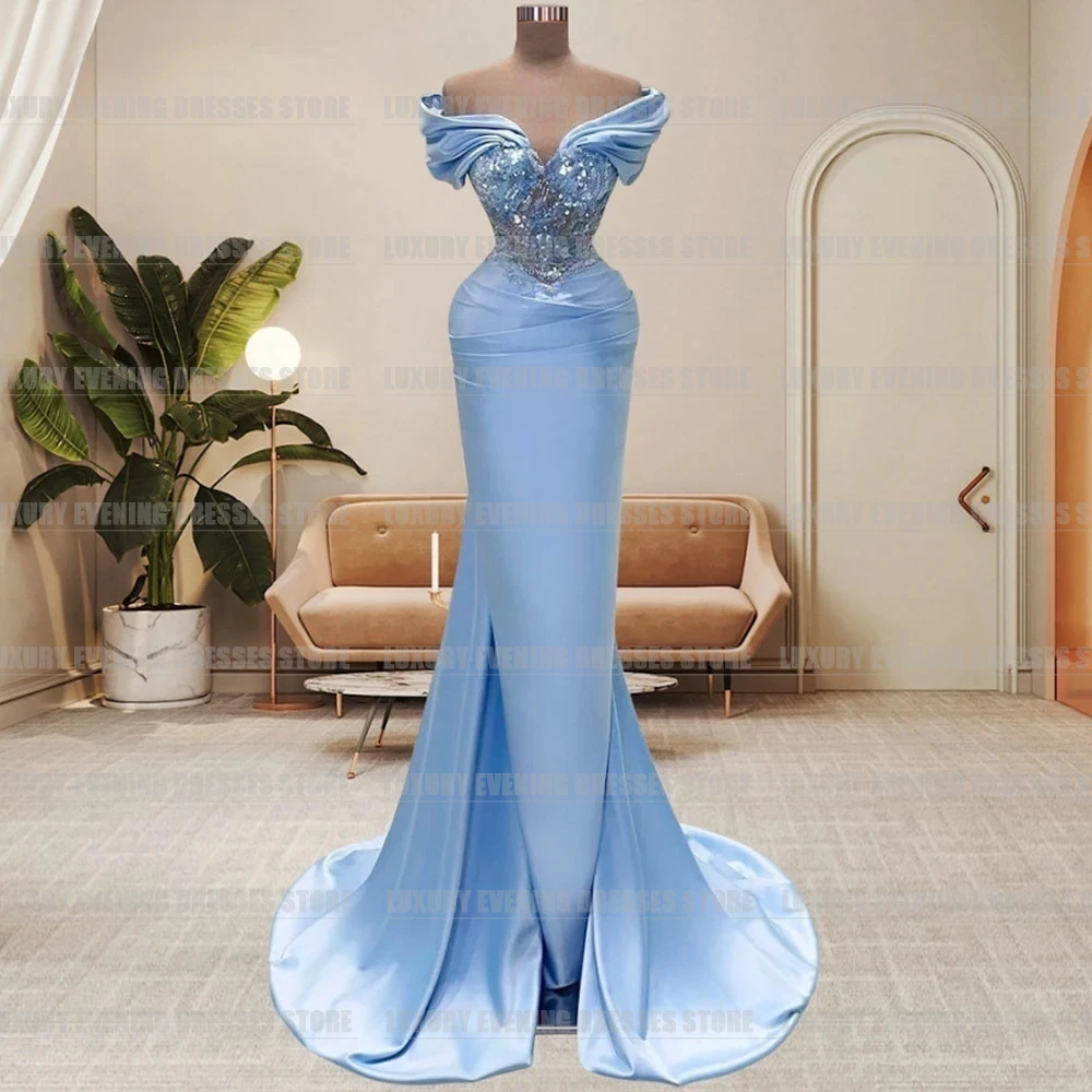 Luxury Mermaid Off Shoulder Evening Dresses For Woman Glisten Fashionable Sweetheart Sexy Satin Formal Sparkle Party Prom Gowns