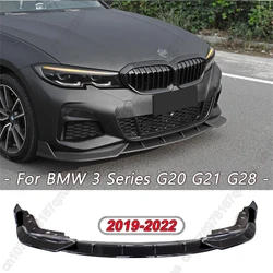 For BMW 3 Series G20 G21 G28 2019-2022 M Pack Gloss Black Front Bumper Lip Spoiler Splitter Diffuser Cover Canards tuning