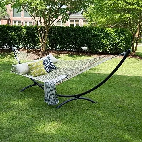 Hatteras Hammocks Deluxe Oatmeal Duracord Rope Hammock with Free Extension Chains & Tree Hooks, Handcrafted in The USA, 450 LB W