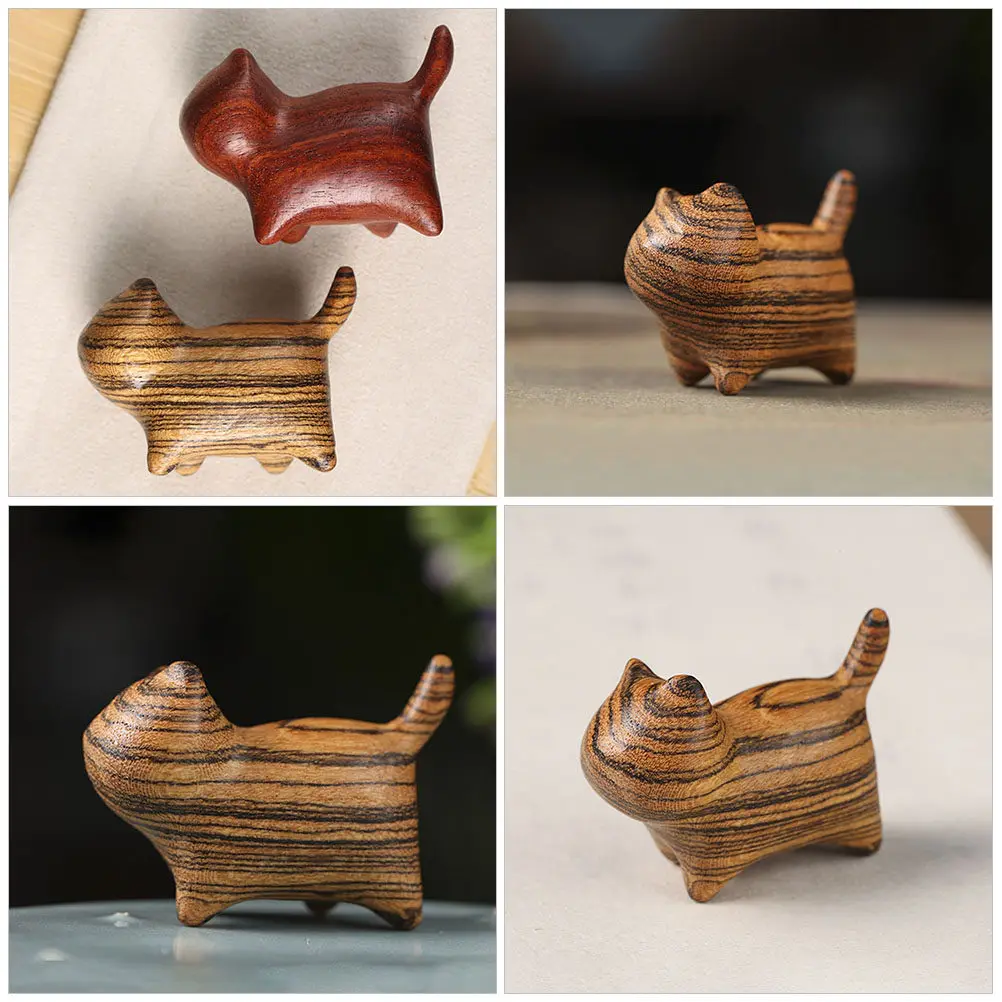Premium Wood Cat Statue Cute Kitten Animal Sculpture for Living Room Bedroom Shelf Car Dashboard Home Office Decor Wooden