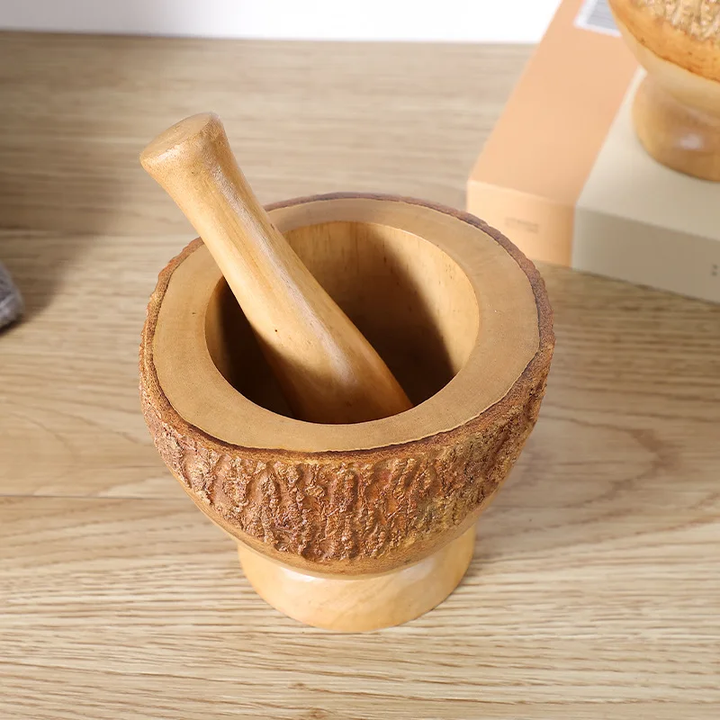 Thai solid wood mashing garlic jar, baby food grinder bowl pepper grinder manual medicine grinder mashing mask