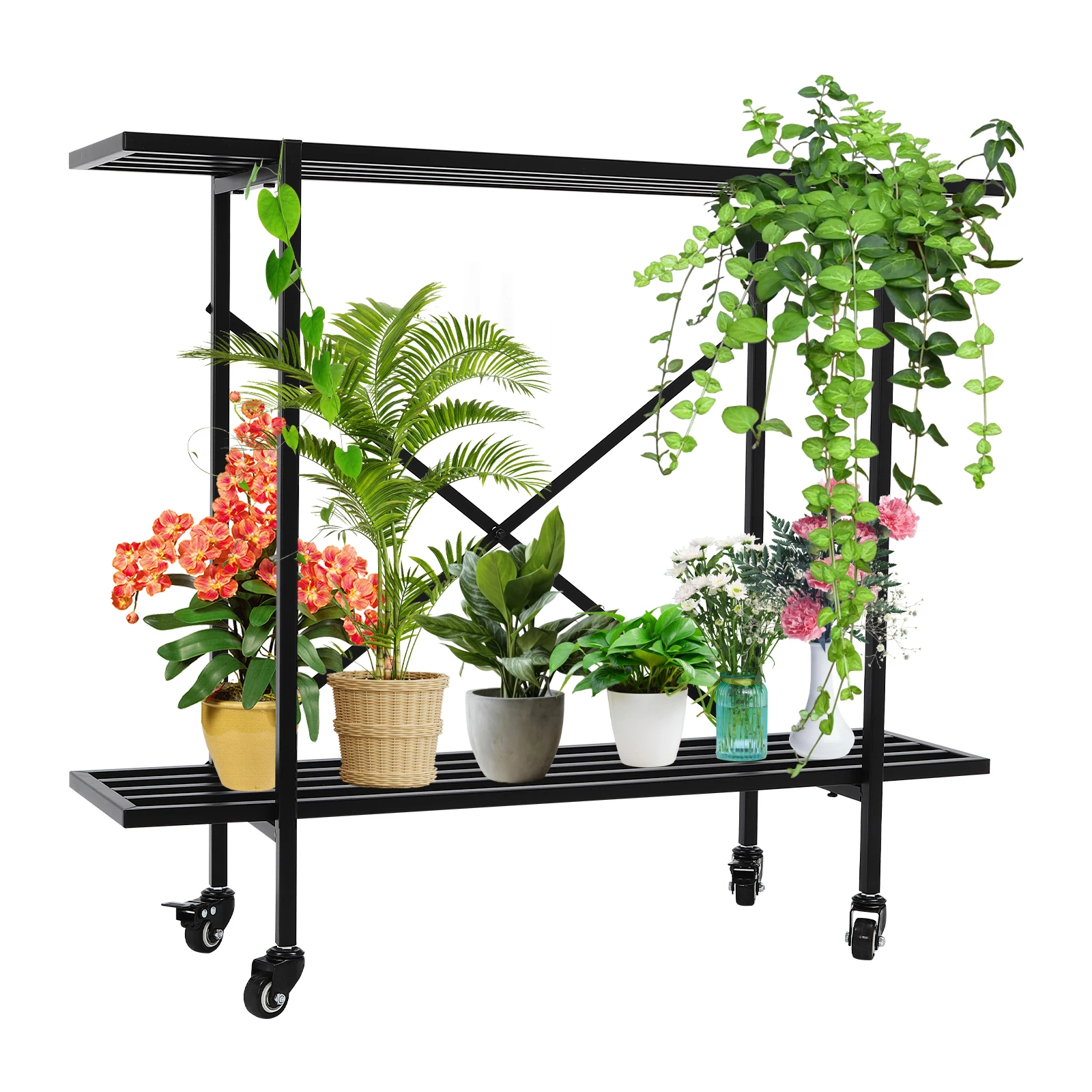 Plant Shelves 2-tier Metal Plant Stand Rack Indoor Outdoor Planter Display Organizer for Small Space 35*8.6*28in