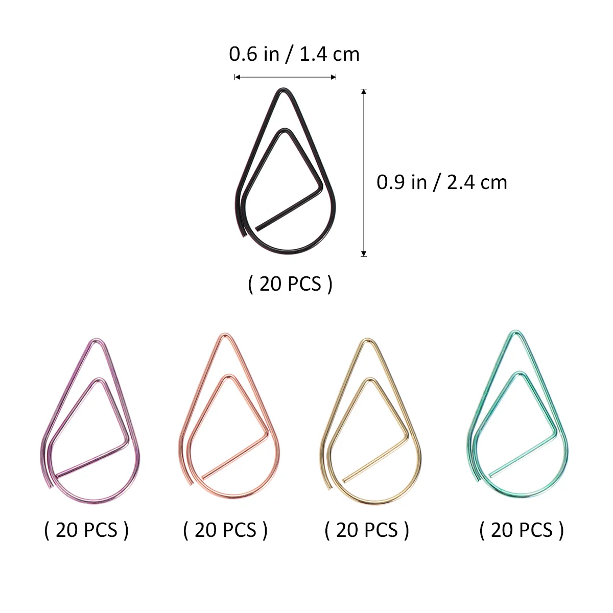 100Pcs Metal Paper Clips Water Drop Shaped Smooth Double Sided for Office Home Study Organization Document File Photo Holder