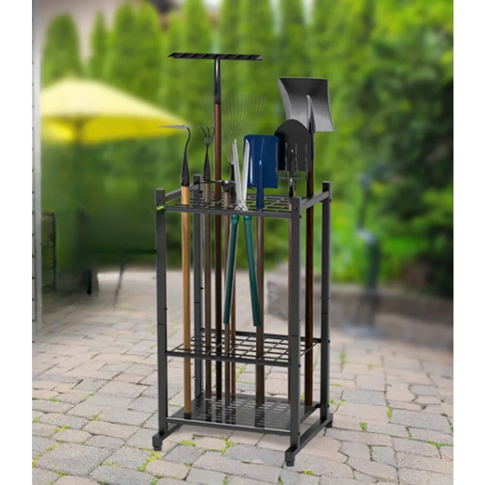 Garden Tool Organizer, Yard Tool Tower Rack, Up to 35 Long-Handled Tools/Rakes/Brooms, Heavy Duty Steel Garden Tool Stand