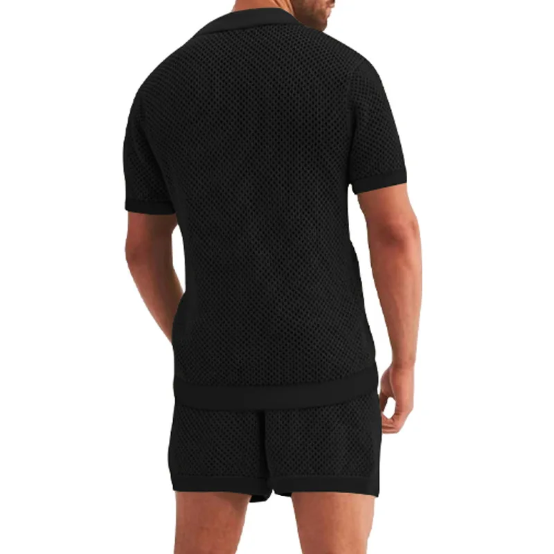 2026 Sommer Herren Ausgehöhltes Dünnes Zweiteiler-Set: Kühles, Atmungsaktives Kurzarm-Oberteil mit Passenden Shorts – Lässiges Alltagsoutfit im lockeren Schnitt – Detail 23