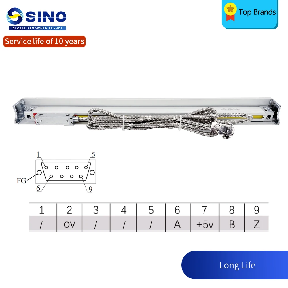 SINO 0.005mm K35 Optical Grating Ruler Sensor Linear Scale For DRO Lathe Milling Machine TTL 50mm~ 450mm