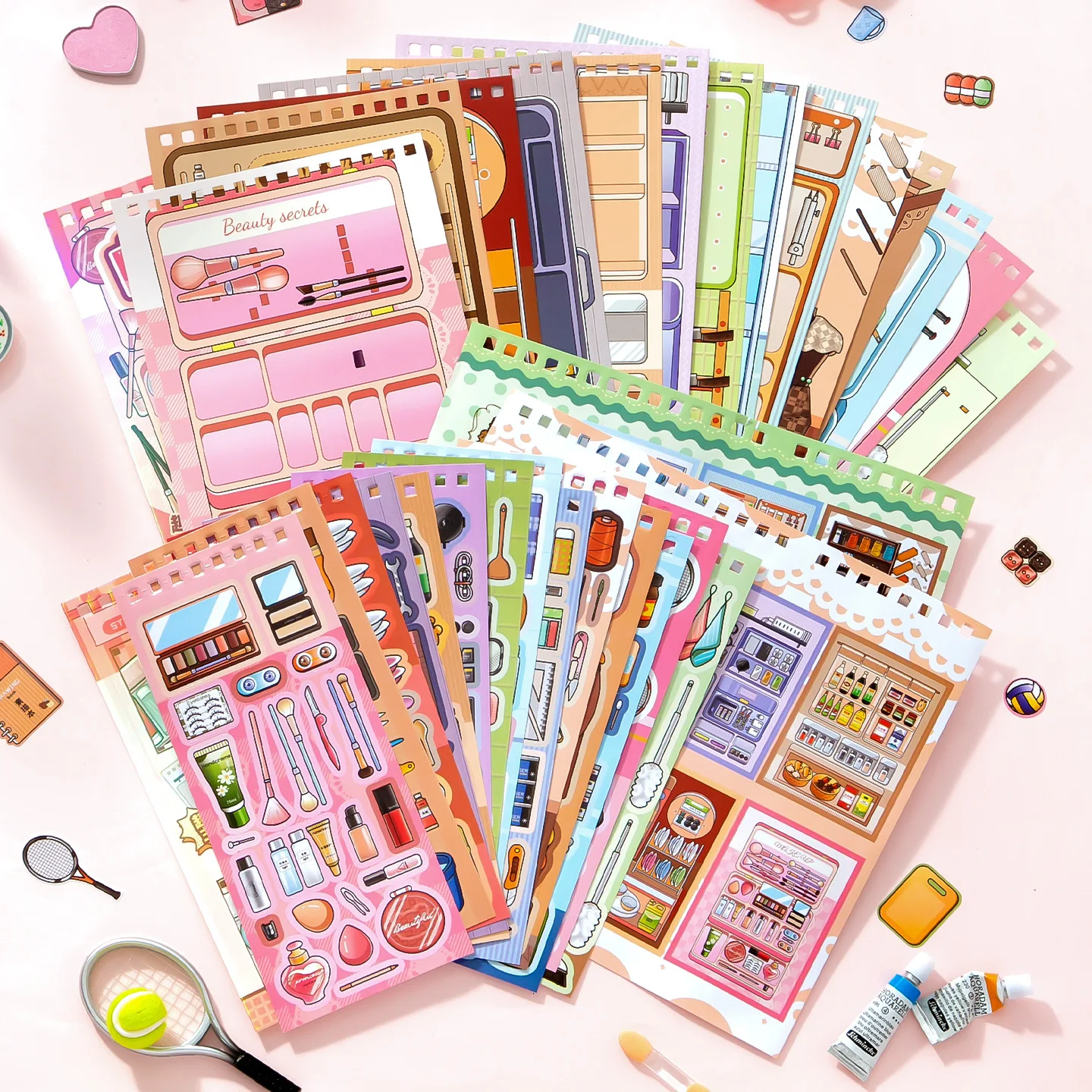 Food-Themed Sticker Book, Creative Miniature Scene Collection, Fun Stress-Relief Daily Materials, Journal Sticker Book
