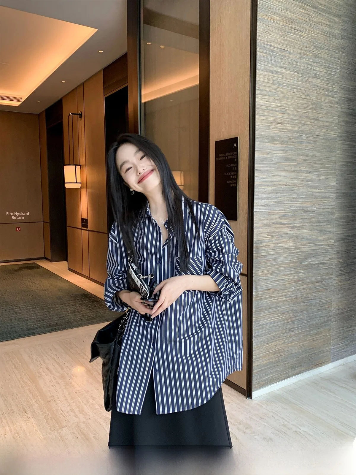 

Loose Casual Long Sve irt Women's Cotton Blend Polyester Vertical Stripes Turn-down Collar Comfortable Fit Casual Top