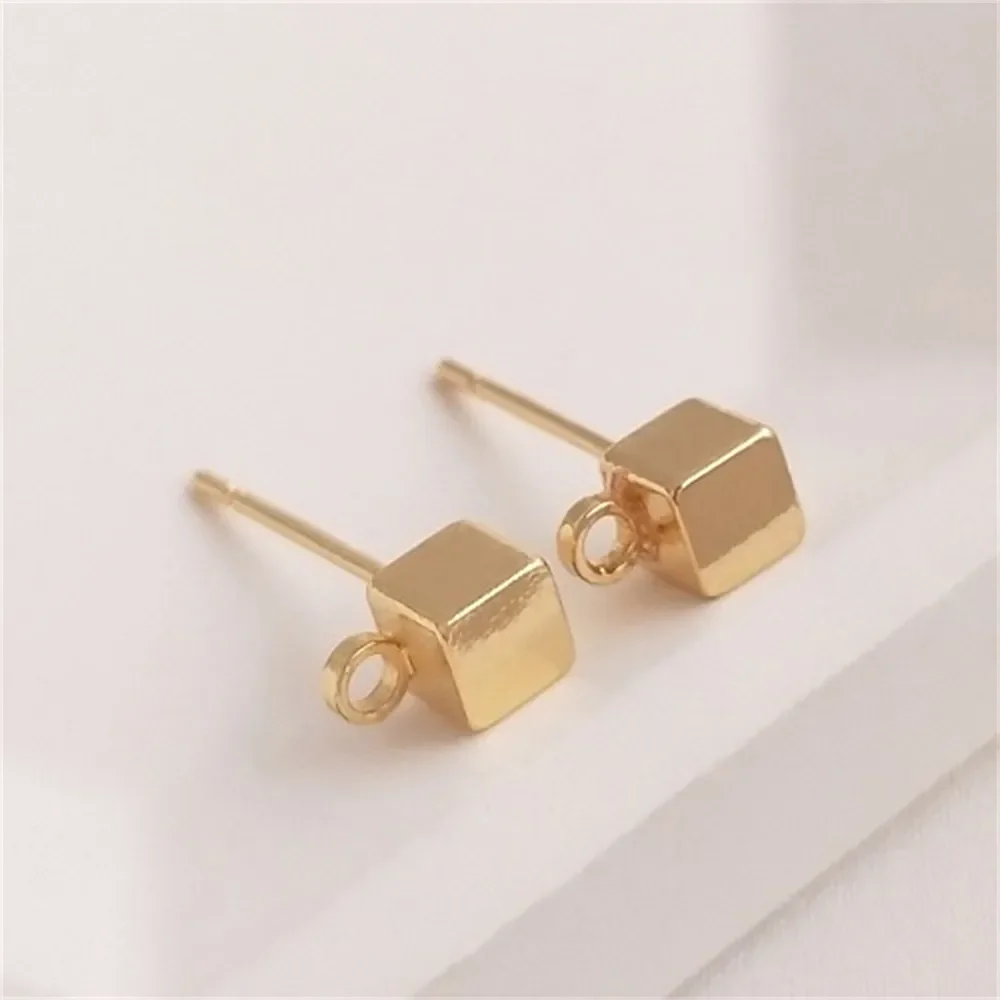 14K Gold-Color Square Small Square Stud Earrings S925 Silver Pin Strap Hanging Handmade Diy Earrings Ear Accessories E126