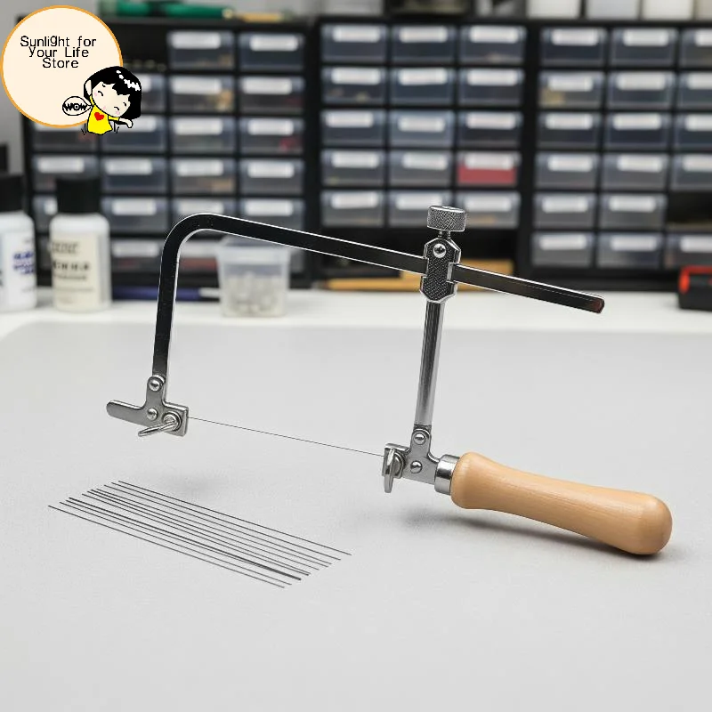 HOT!Mini Coping Saw Anti-slip Wooden Handle Adjustable Metal Frame Extra Blades for Professional Small Woodworking Project Use