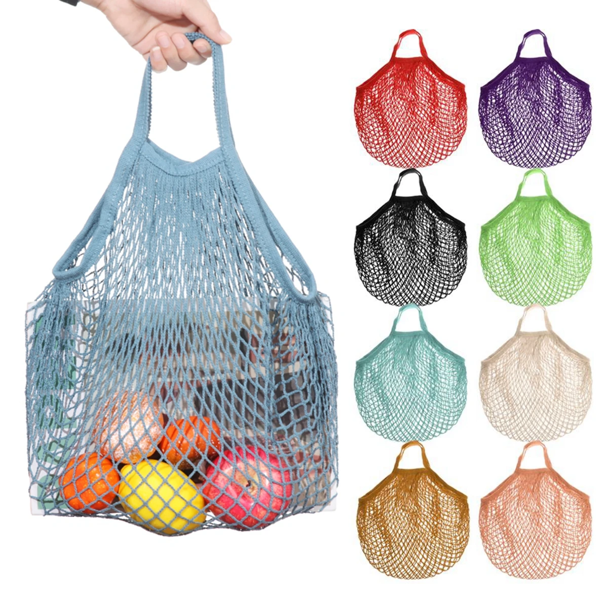 Portable Reusable Grocery Bags for Fruit Vegetable Bag Cotton Mesh String Organizer Handbag Short Handle Net Shopping Bags Tote