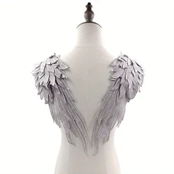 1Pair Gold Brown Embroidery Angel Wing Applique Sewing Flower Collar Patch for Wedding Party Gown Bridal Dress DIY Crafts