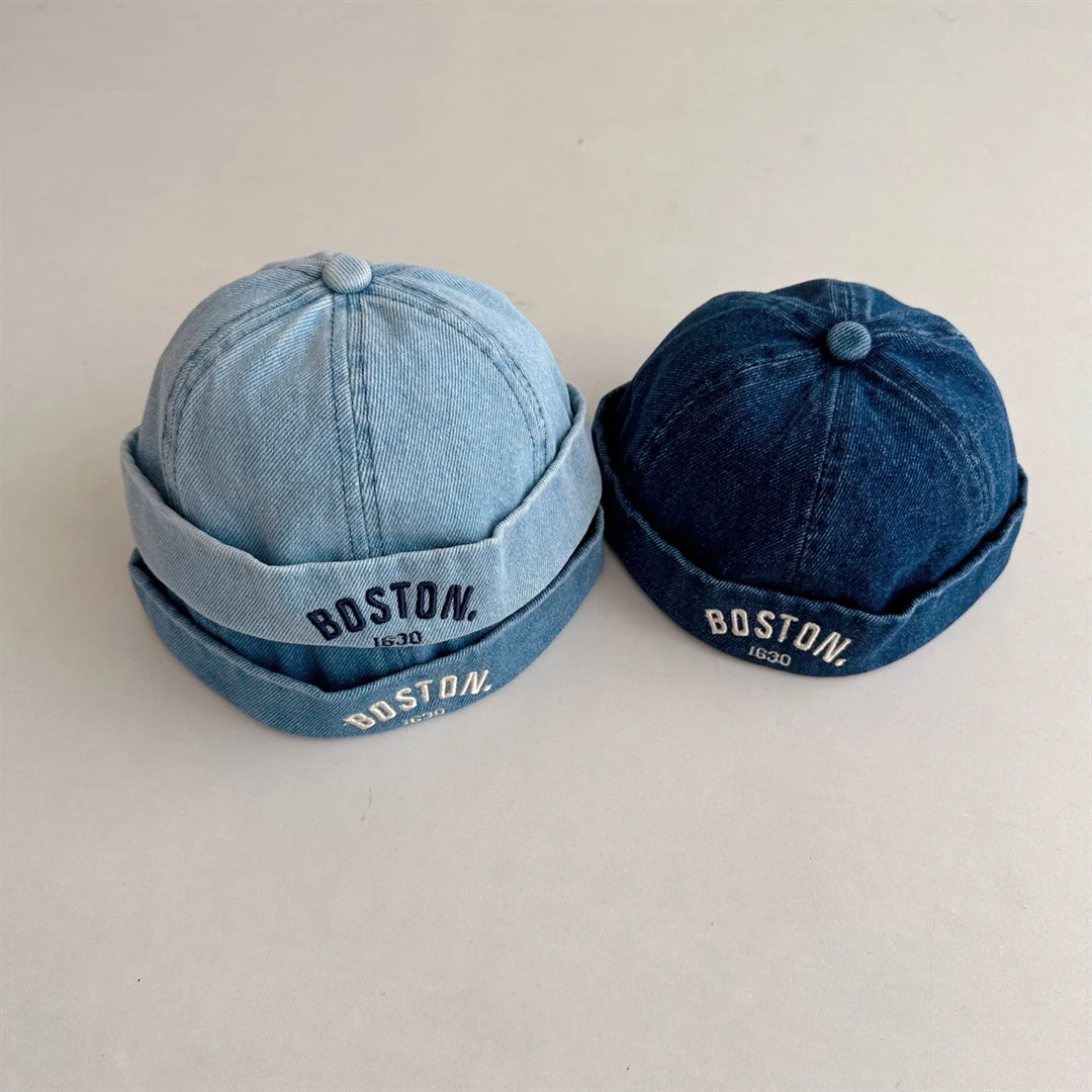Koreaanse Denim Meloen Capfor Baby Hip Hop Brief Geborduurde Randloze Hoed Verstelbare Kids Verhuurder Hoeden Retro Dome Docker Mutsen