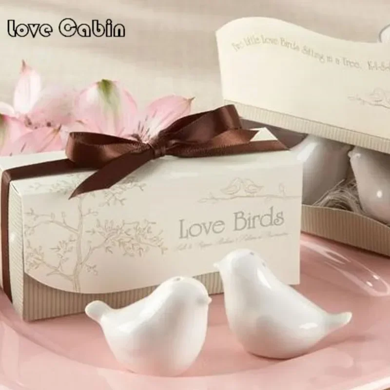 50pcs/lot(25boxes) Perfect little Wedding gift for guests Love birds salt and pepper shakers Wedding favors For Party Gift favor