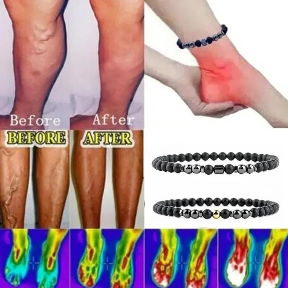 Anti-Swelling Adjustable Anklet Bracelet 4/6mm Beads Magnetic Therapy Black Lava Stone Bracelet Elastic Beaded Bracelet