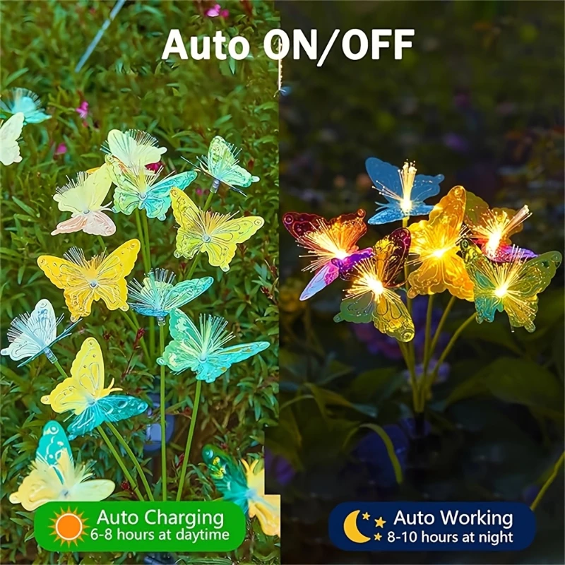 6 المصابيح تعمل بالطاقة الشمسية فراشة الألياف البصرية حصة فناء ضوء مقاوم للماء قابلة للشحن في الهواء الطلق حديقة ديكور لحديقة ساحة المناظر الطبيعية #4