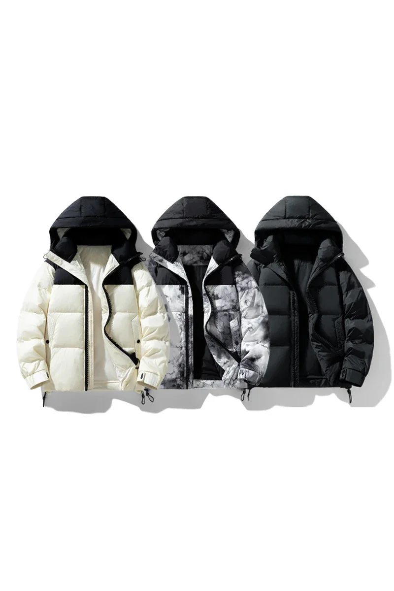 Men's down jacket, white duck down filling, hooded casual warm top coat, autumn and winter fashion jacket windbreaker