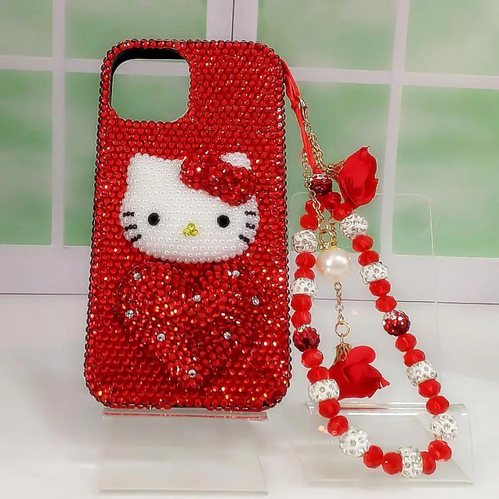 Cute Red Rhinestone Iphone Phone Case Sanrio Hello Kitty Iphone 16Promax 15 Phone Case Kawaii Cartoon Girlfriend Festival Gift