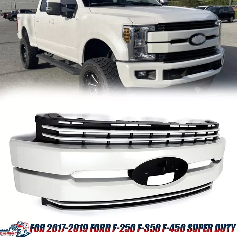 

White Platinum Front Bumper Grille For 2017-2019 Ford F250 F350 F450 F550 Super Duty Lariat Style Front Grills Assembly Magickit