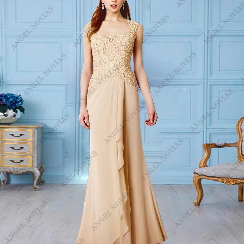 

Customized Long Mermaid Champagne Mother of the Bride Dresses Evening Party Gowns Appliques Vestido De Festa De Casamento