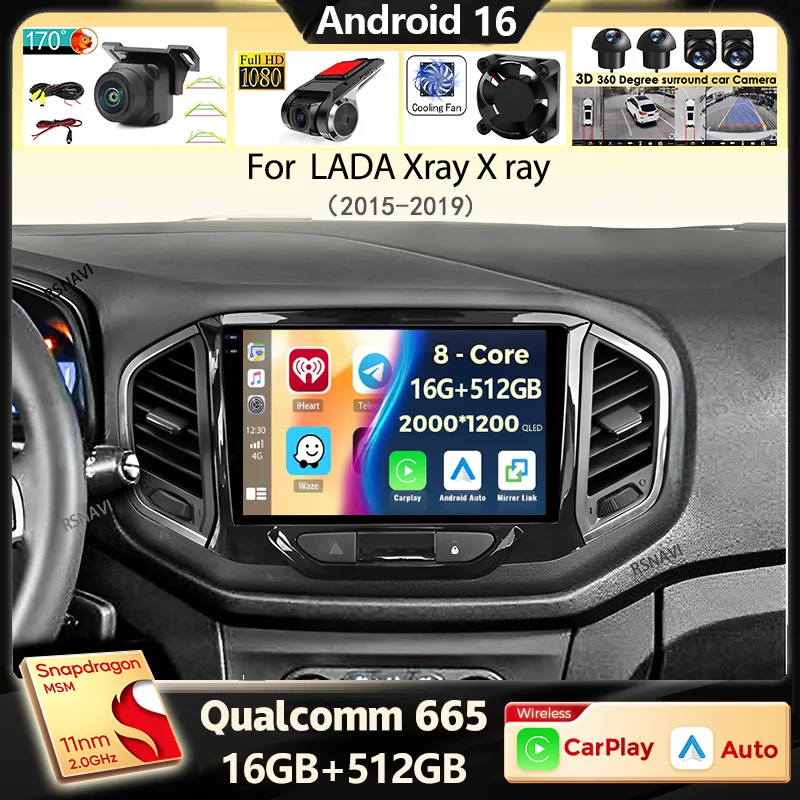 Qualcomm Android 16 Carplay Auto WIFI+4G Car Radio For LADA Xray X ray 2015-2019 Video Player Navigation GPS Stereo 2din DVD
