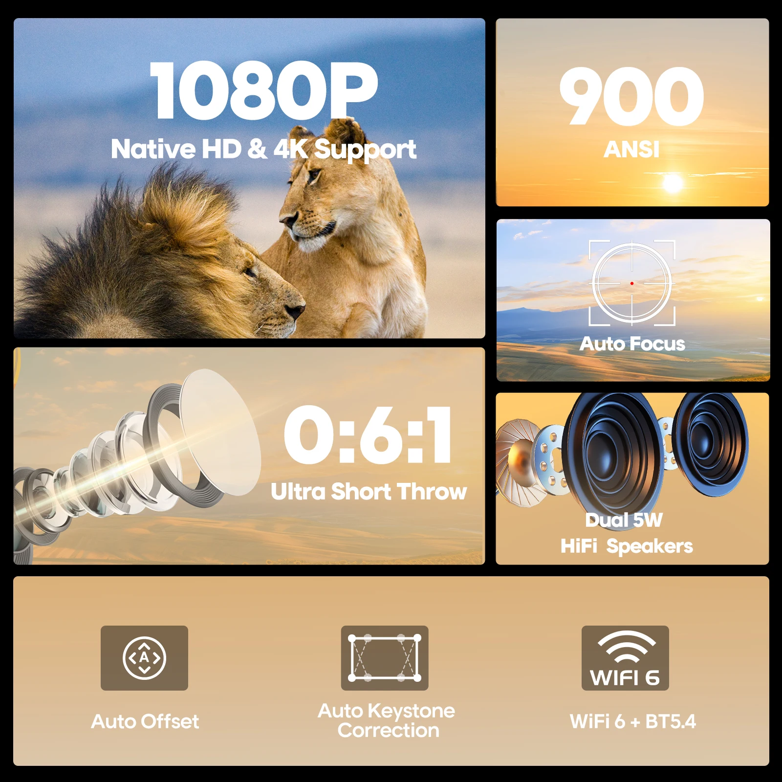 Magcubic 900ANSI HY450 C Auto Focus Projector 8K 1080P Ultra Short Throw Allwinner H716 BT5.4 Auto Offset Home Theater Voice