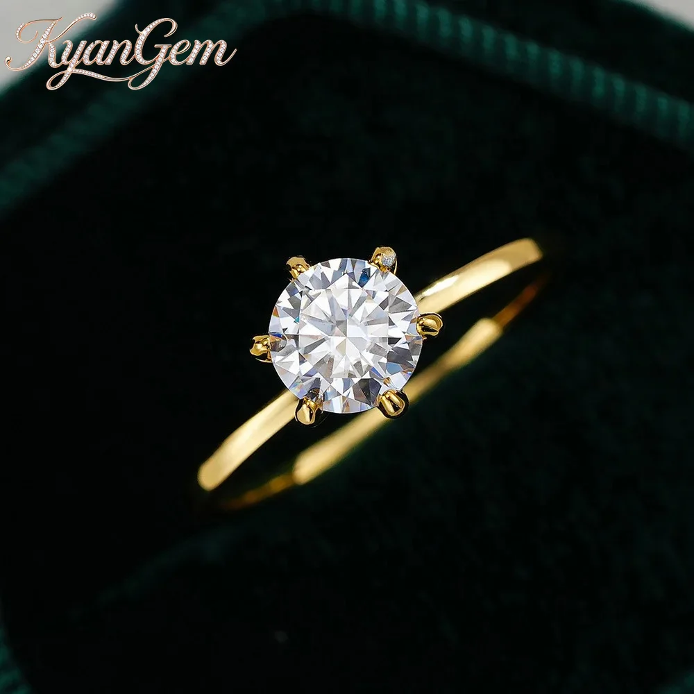 KyanGem Classic Six-Prong 100% 18K Gold Ring with 0.5ct/1ct/2ct/3ct Moissanite Diamond for Women Christmas Charm Fine Jewelry