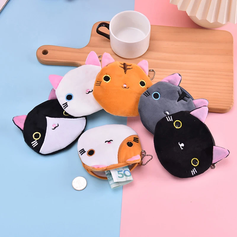 Cute Cartoon Plush Mini Cat Coin Purse Key Storage Bag Backpack Pendant Decoration Gift