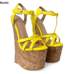 Rontic sandali con plateau estivi da donna con zeppa Super alta tacchi punta tonda piuttosto giallo verde scarpe da festa da donna US Plus Size 4-15