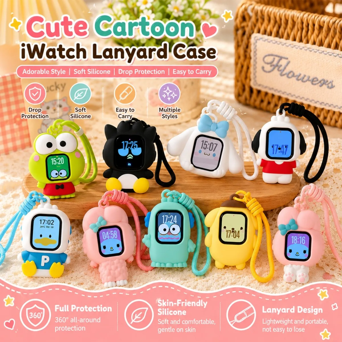 NEW Kawaii Sanrio Series My Melody Kuromi Cinnamoroll for Apple Watch S11 S10 S9 S8 SE Shockproof Protective Silicone Cover Gift