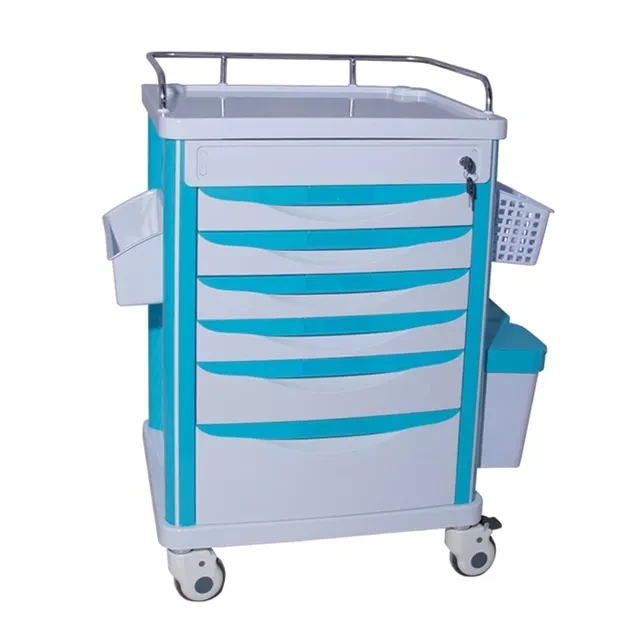 Hospital furniture ABS Blue Moving Medicine Cart Medical Trolley