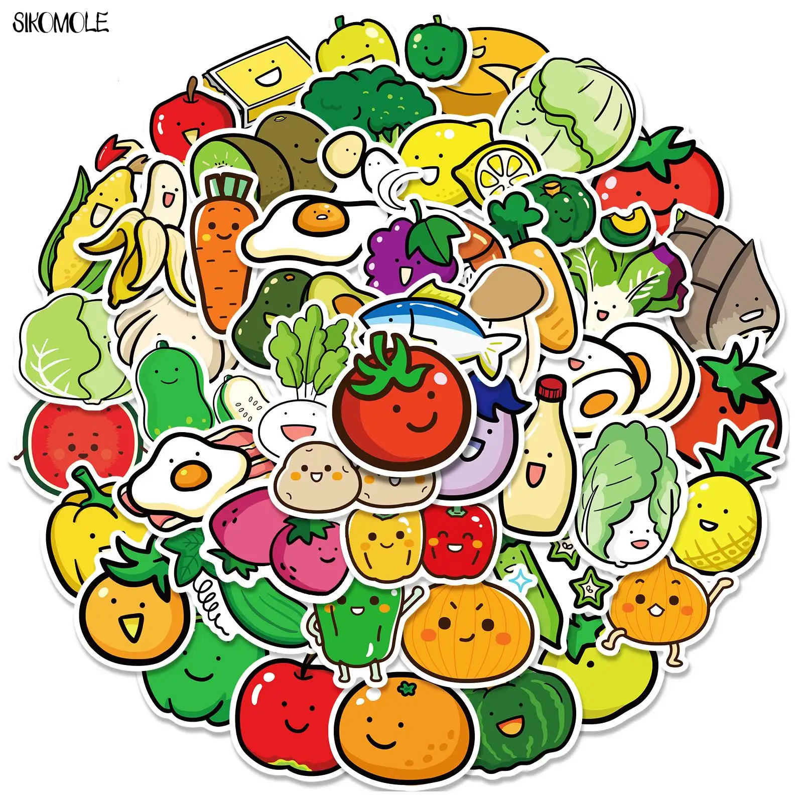 10/30/50PCS Fruit And Vegetable Stickers For Infants Aged 0-3 Years Old DIY Toy Car Skateboard Laptop Decals Graffiti Sticker F5