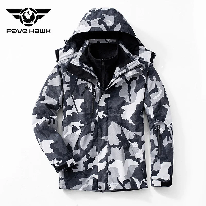 

Autumn Winter Three In One Men Women Windproof Waterproof Hooded Jacket Fleece Lining Warm Outdoor Hiking Camping Climbing Coat