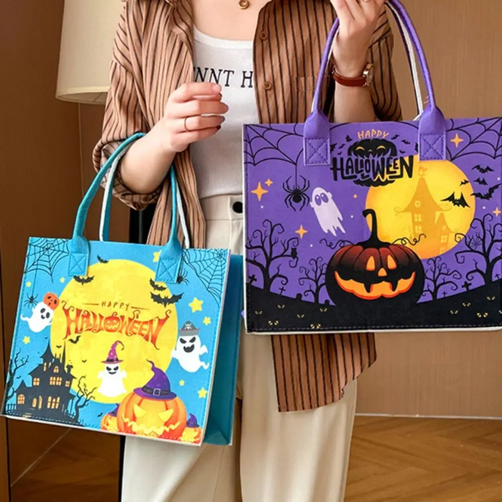 Grande capacidade halloween feltro bolsa tecido saco de doces truque ou deleite saco mamãe sacola saco de armazenamento de abóbora ao ar livre