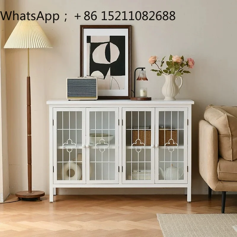SCY white retro guest restaurant entrance dining side cabinet storage glass display decorative cabinet view 2